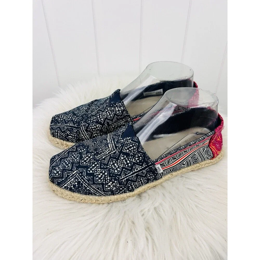 TOMS Alpargata Rope Hmong Indigo & Pink Slip-on Comfort Shoes Boho Rope Base 8M